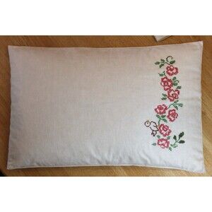 Vintage Cannon Muslin Pillowcases Pair Rose Bird Applique USA Cotton Set 2